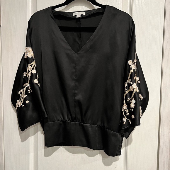 New York & Company Tops - New York & Company Black Embellished Kimono Blouse